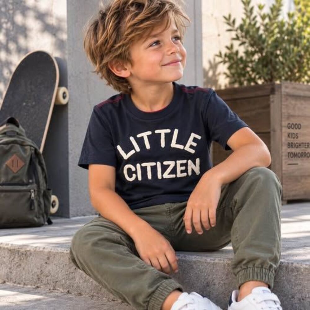 Tea Collection Little Citizen Graphic T-Shirt Kids Size 7 Navy